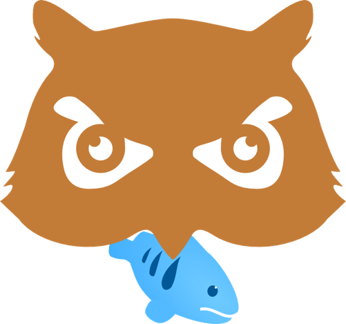 Scout owl logo eating COD fish logo